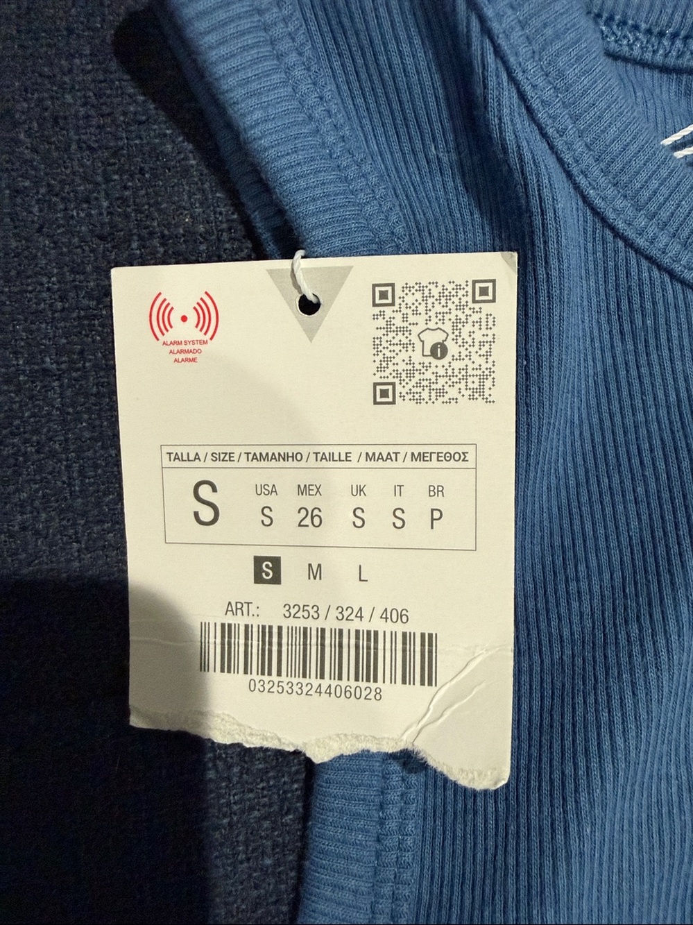 Zara Ribbed Crop Tank Top - Blue - Picture 2 of 4